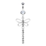 Piercing nombril libellule colorée ligne de strass (78)