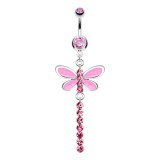 Piercing nombril libellule colorée ligne de strass (78)
