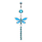Piercing nombril libellule colorée ligne de strass (78)