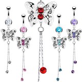 Piercing nombril papillon deux chainettes (80)