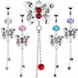Piercing nombril papillon deux chainettes (80)