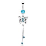 Piercing nombril papillon deux chainettes (80)