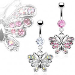 Piercing nombril petit papillon multiples strass (89)