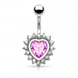 Piercing nombril coeur 21 - Entouré de zircones ronds