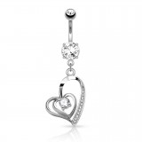 Piercing nombril coeur 65 - Double coeur avec zircones