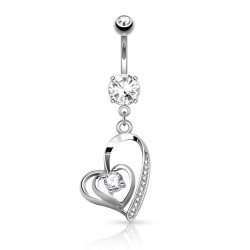 Piercing nombril coeur 65 - Double coeur avec zircones