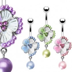 Piercing nombril fleur 03 - Hibiscus et perle