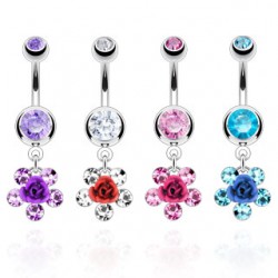 Piercing nombril fleur 07 - Rose et strass