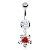 Piercing nombril fleur 07 - Rose et strass