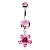 Piercing nombril fleur 07 - Rose et strass