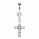 Piercing nombril croix 12 - Rose et transparente
