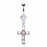 Piercing nombril croix 12 - Rose et transparente