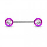 Piercing téton barbell 05 - Boules UV strass transparents