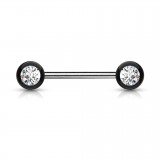 Piercing téton barbell 05 - Boules UV strass transparents