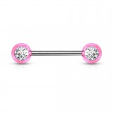 Piercing téton barbell 05 - Boules UV strass transparents