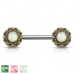Piercing téton barbell 38 - Vintage bronze opalite B