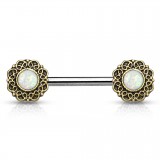Piercing téton barbell 38 - Vintage bronze opalite B