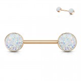 Piercing téton barbell 95 - Gold-ip rose druzy stone