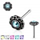 Piercing nez droit 0,8mm motif fleur centrale pierre bleue (66)