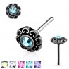 Piercing nez droit 0,8mm motif fleur centrale pierre bleue (66)