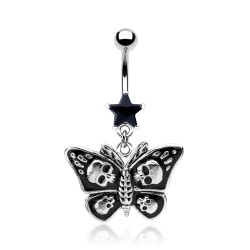 Piercing nombril gothique 37 - Papillon avec crâne