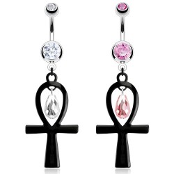 Piercing nombril ankh noire (D160)