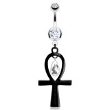 Piercing nombril ankh noire (D160)