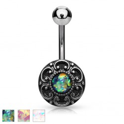 Piercing nombril vintage gris rond opalite (D32)