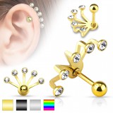 Piercing oreille original 23 - PVD cinq strass