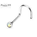 Piercing de nez courbe 1mm 24 - Titane boule strass
