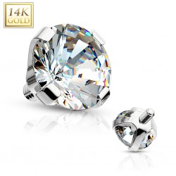 Embout microdermal en or blanc 14K zircone rond transparent