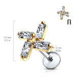 Piercing micro-labret 125 - Quatre zircones rectangulaires gold-ip