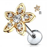 Piercing micro-labret 123 - Fleur avec strass gold-ip
