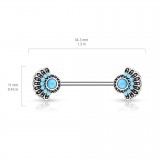 Piercing téton barbell 100 - Vintage billes turquoises