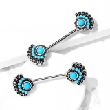 Piercing téton barbell 100 - Vintage billes turquoises