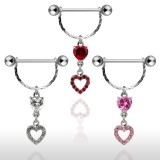 Piercing téton barbell 40 - Deux coeurs pendants