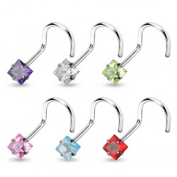 Piercing de nez courbe 1mm 20 - Cristal carré