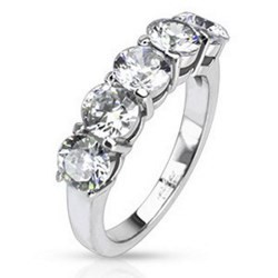 Bague cinq zircones ronds transparents (01)