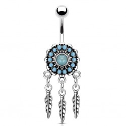 Piercing nombril attrape rêve 06 - Billes turquoises