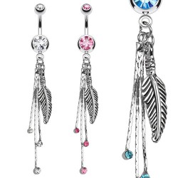 Piercing nombril plume 18 - Trois chainettes strass