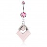 Piercing nombril pierre semi-précieuse 20 - Losange en quartz rose