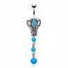 Piercing nombril pierre semi-précieuse 27 - Turquoise coeur et perles