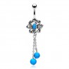 Piercing nombril pierre semi-précieuse 28 - Turquoise royal deux chainettes