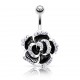 Piercing nombril fleur 66 - Noire multistrass