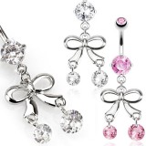 Piercing nombril noeud papillon 17 - Deux zircones ronds