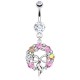 Piercing nombril noeud papillon avec nœud papillon entouré de cercle de fleurs roses (22)