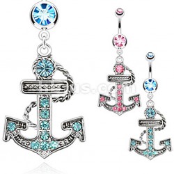 Piercing nombril ancre marine 03 - Corde multiples strass