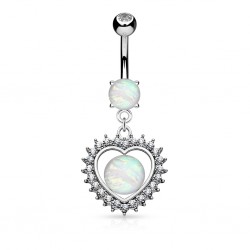 Piercing nombril coeur 20 - Centre opalite