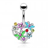 Piercing nombril coeur 09 - Fleurs et papillons