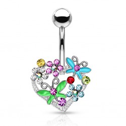 Piercing nombril coeur 09 - Fleurs et papillons